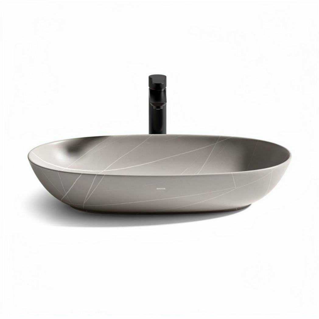 Ceramic oval bathroom sink with modern design - 50 x 30 x 15cm
