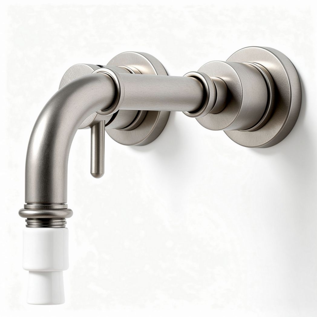 Brushed nickel wall-mounted faucet with lever handle - 20 x 10 x 15cm